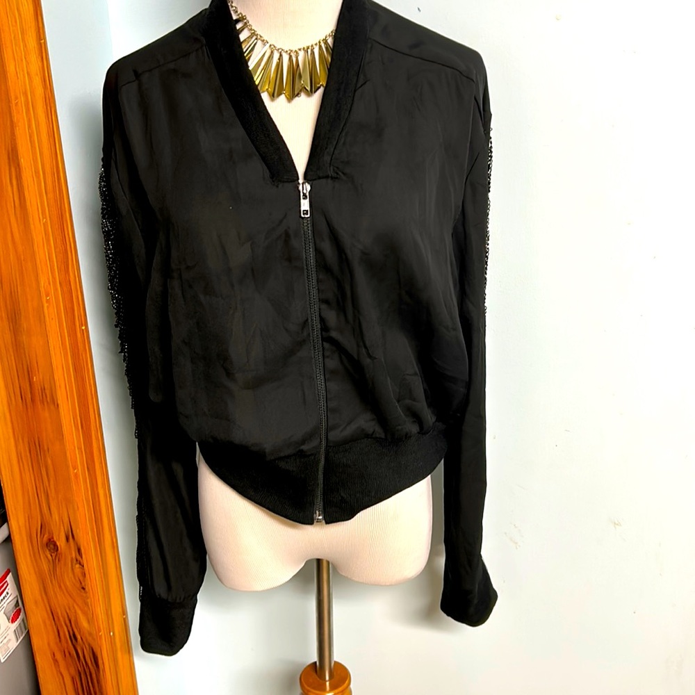 Light weight black silky Moto jacket, new without tags